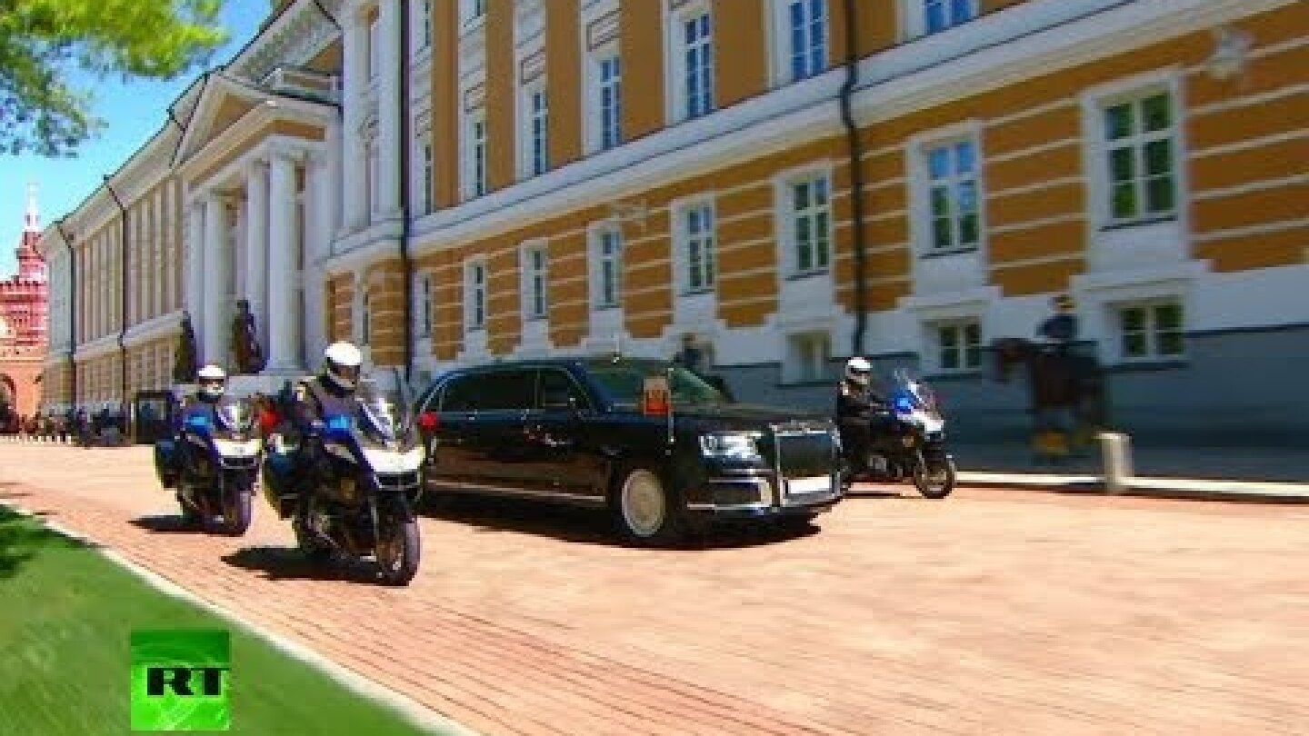 RAW: Putin takes inaugural ride in new Russian-made Cortege limousine