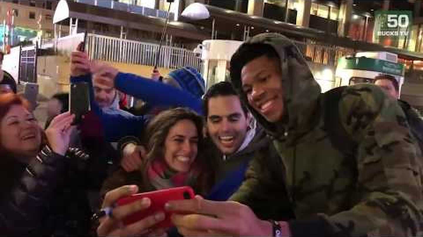 Giannis Meets Greeks Outside The Garden In New York