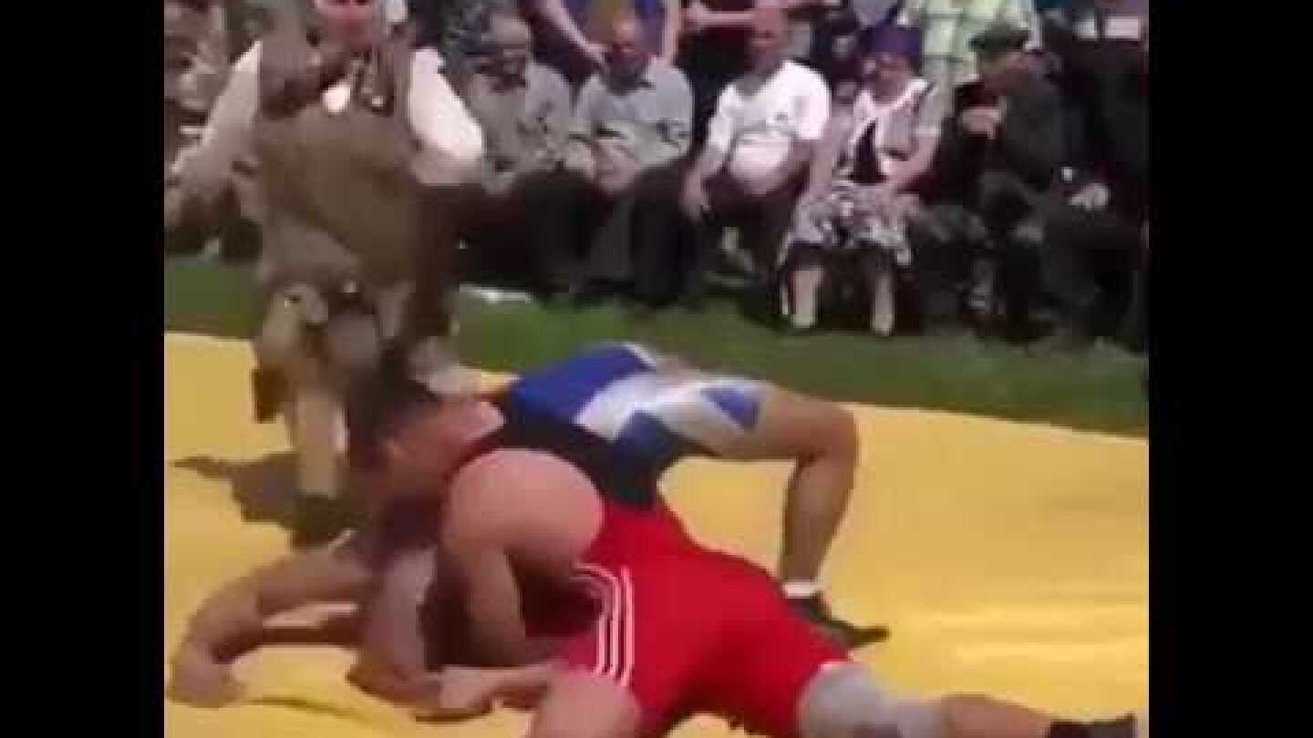 Mother knocks down son's opponent in wrestling match :O