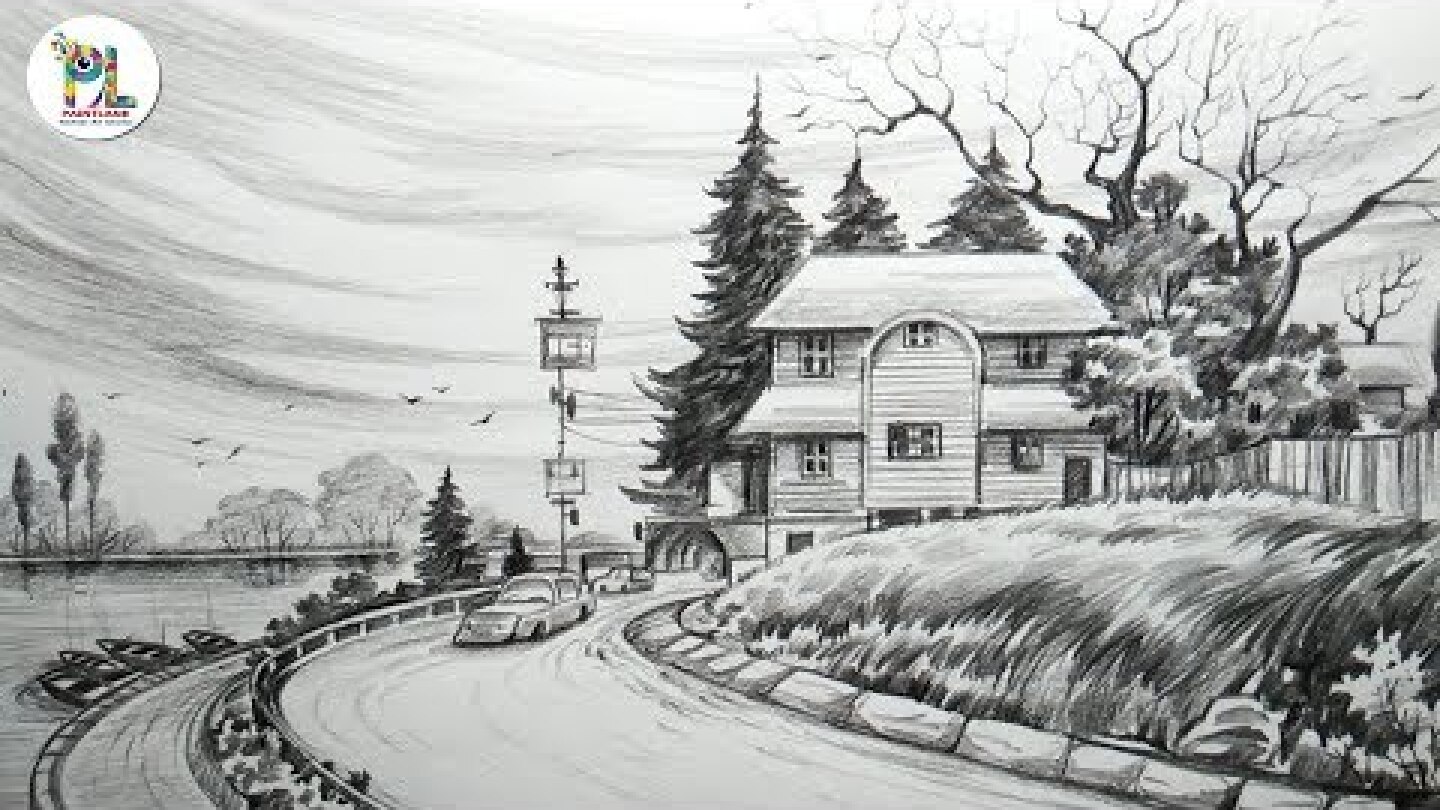 Learn How To Draw And Shade A Landscape With Very Easy Pencil Strokes | Step by Step
