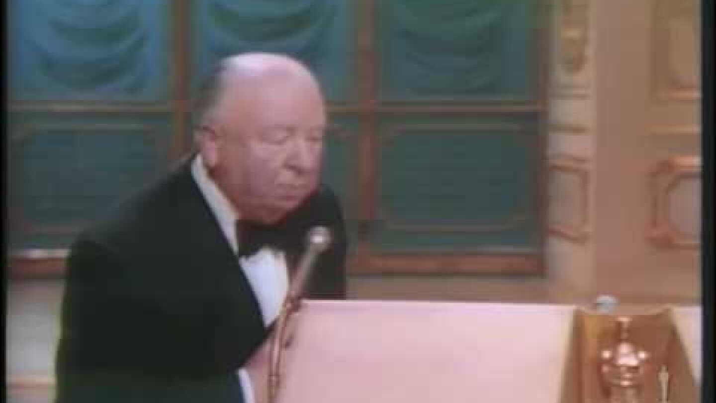 Alfred Hitchcock receiving the Irving G. Thalberg Memorial Award