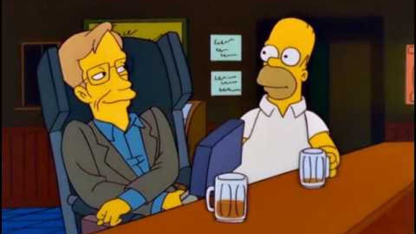 Homer Simpson having a beer with Stephen Hawking
