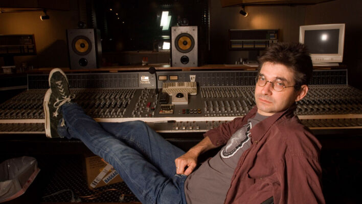 American musician and producer Steve Albini in the 'A' control room of his studio, Electrical Audio, Chicago, Illinois, June 24, 2005. (Photo by Paul Natkin/Getty Images)