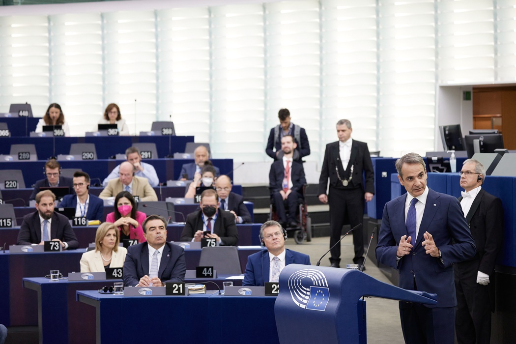 Ο Κυριάκος Μητσοτάκης κατά τη διάρκεια της ομιλίας του στο Ευρωκοινοβούλιο © EUROKINISSI / ΓΡΑΦΕΙΟ ΤΥΠΟΥ ΠΡΩΘΥΠΟΥΡΓΟΥ