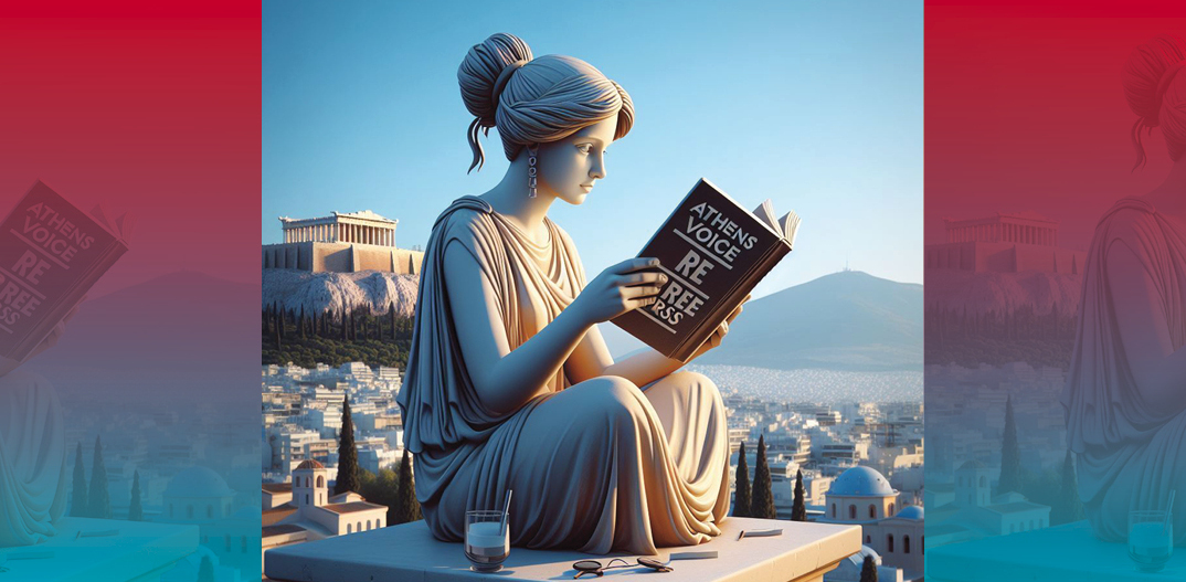 Για να φτιάξουμε αυτή την εικόνα, δώσαμε στο Bing Image Creator που χρησιμοποιεί το DALL-E την οδηγία «A person reading Athens Voice free press below the Acropolis». Τα συμπεράσματα δικά σας!