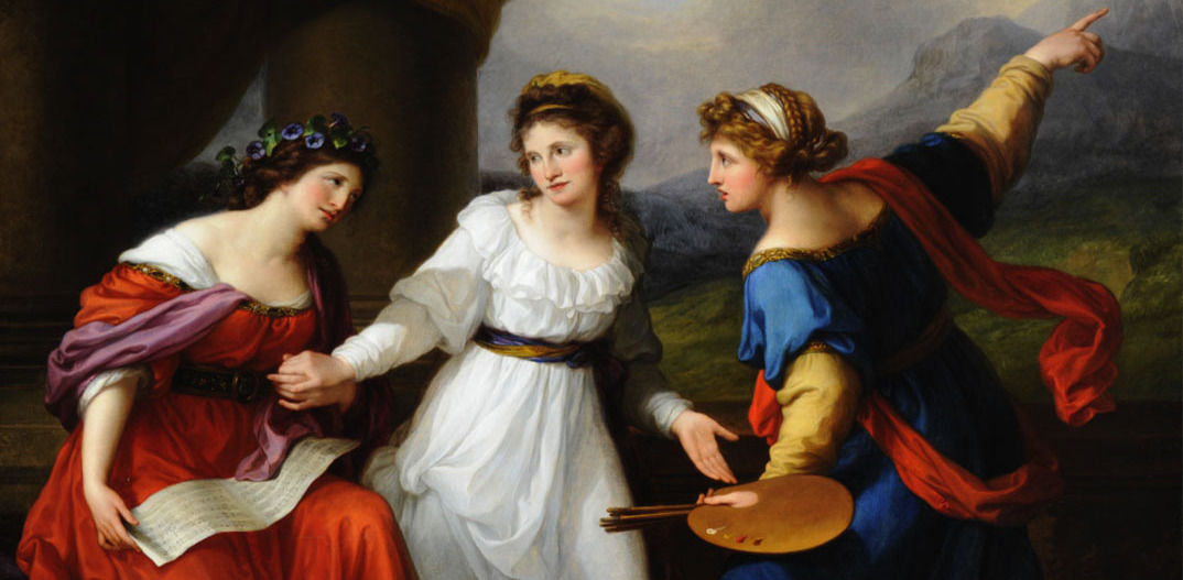 Ανγκέλικα Κάουφμαν, «Αυτοπροσωπογραφία της ζωγράφου σε δισταγμό μεταξύ των τεχνών της μουσικής και της ζωγραφικής»