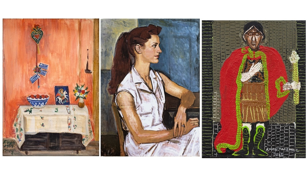 Μαρία Πωπ, Πάσχα 1969 / Γιάννης Μόραλης, Πορτρέτο γυναίκας / Τάσος Μαντζαβίνος, Χωρίς τίτλο, λάδι σε μουσαμά