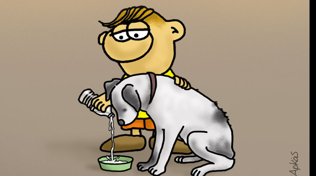 Ο Θανασάκης του Αρκά φροντίζει πυρόπληκτο σκυλάκι