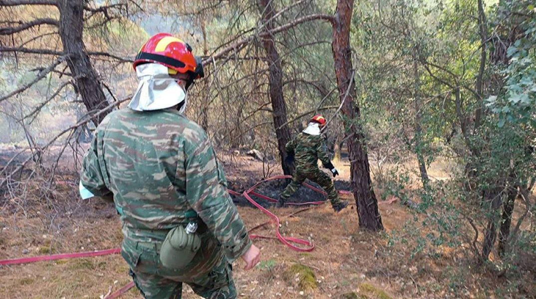 Στρατιώτες και πυροσβέστες επιχειρούν στη φωτιά στη Δαδιά στον Έβρο