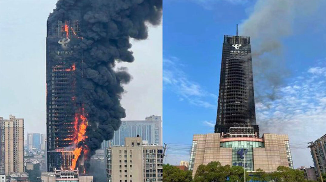Μεγάλη πυρκαγιά σε ουρανοξύστη στην Κίνα