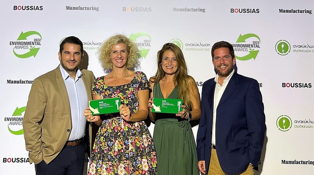 Από αριστερά, τα στελέχη του Ομίλου Interamerican, Νικόλας Αγγελόπουλος Sustainability Specialist, Χρύσα Ελευθερίου, Sustainability&Stake holders Relations Leader, Αθηνά Καραμέτη, Business&Product Developer, Σπύρος Οικονόμου, Business & Eco system Development Chapter Leader.