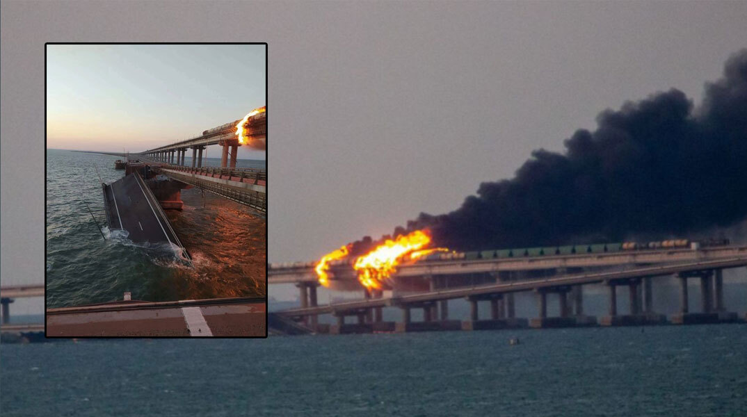 Στην Κριμαία η μεγάλη γέφυρα έχει πιάσει φωτιά, με τμήμα της να έχει καταρρεύσει