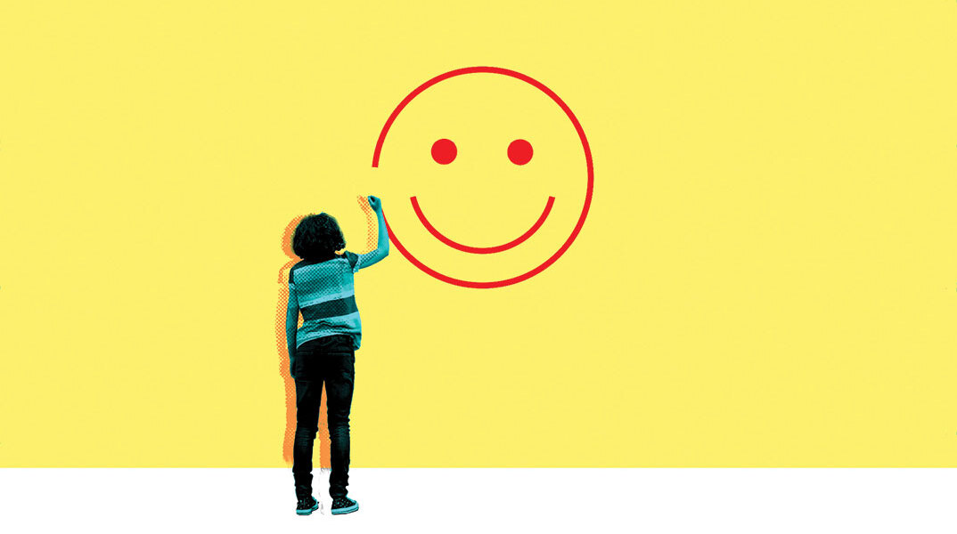 Εικονογράφηση: Κοπέλα ζωγραφίζει χαμογελαστή φατσούλα σε τοίχο