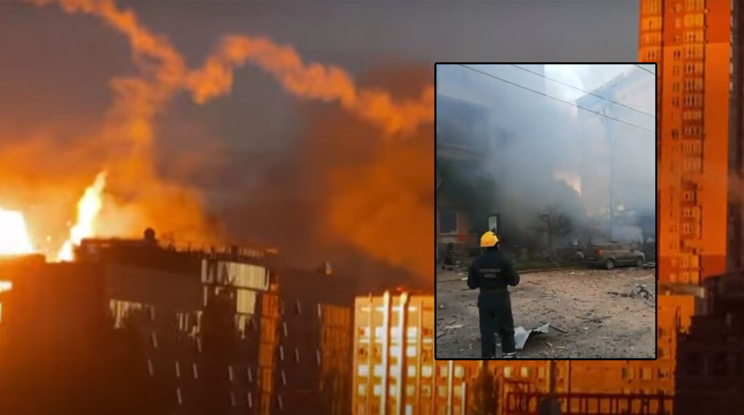 Εικόνες καταστροφής στο Κίεβο μετά τις ρωσικές επιθέσεις με drones καμικάζι