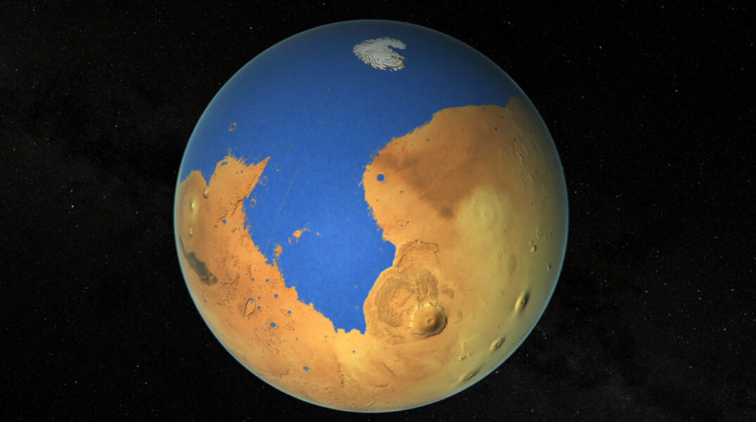 Αναπαράσταση της NASA για τον Άρη την περίοδο που ήταν ένας «γαλάζιος πλανήτης»