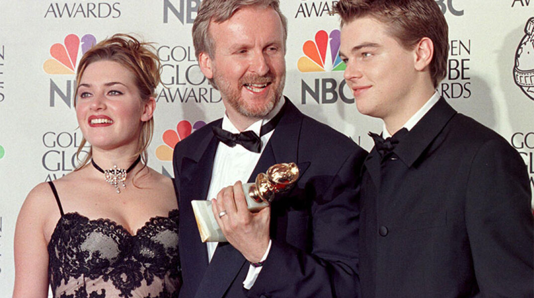 Η Κέιτ Γουίνσλετ, ο Τζέιμς Κάμερον και ο Λεονάρντο Ντι Κάπριο