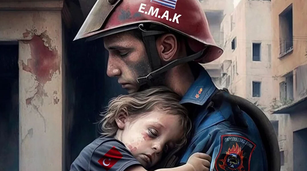 Διασώστης της ΕΜΑΚ στην Τουρκία με κοριτσάκι στην αγκαλιά