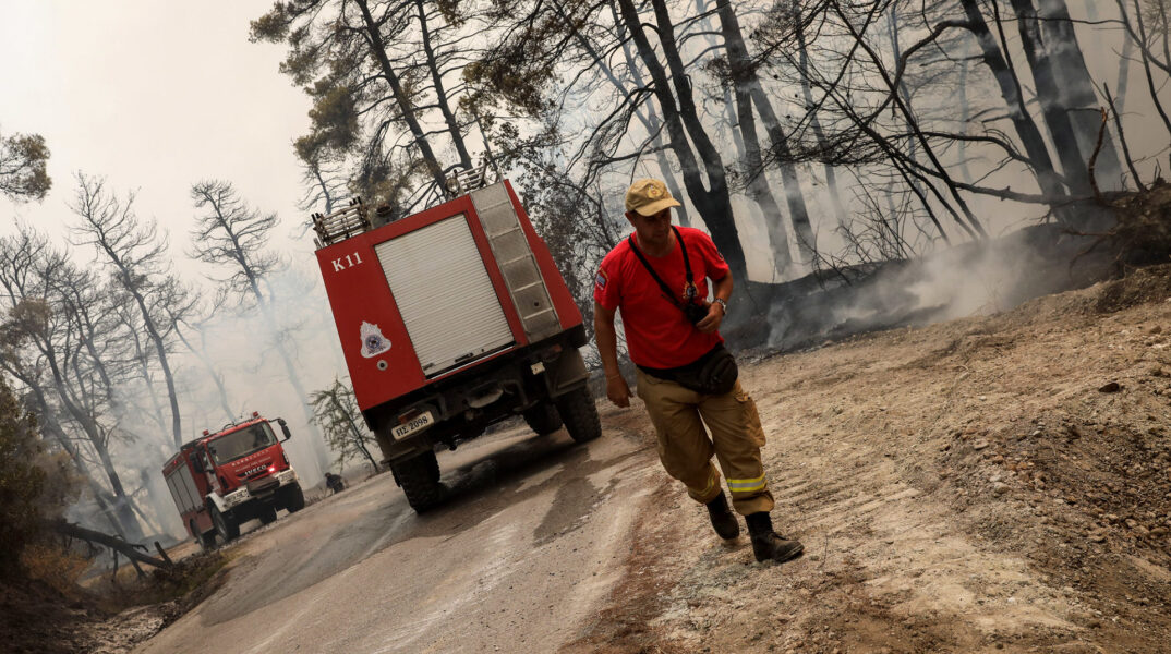 Πυροσβέστες σε δασική πυρκαγιά