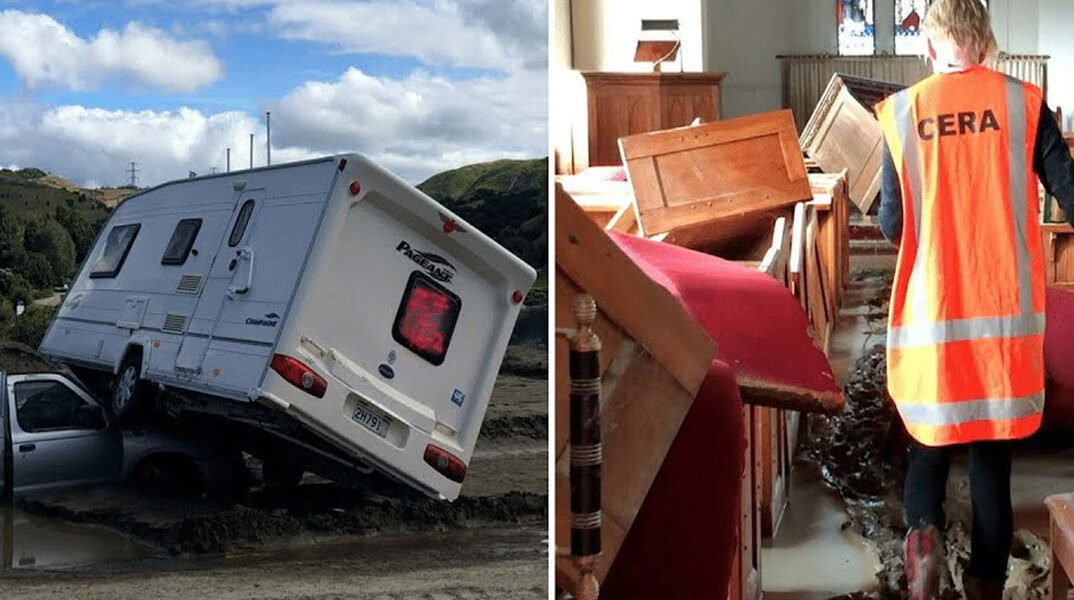 Εικόνες καταστροφής στη Νέα Ζηλανδία μετά τον κυκλώνα Γκαμπριέλ