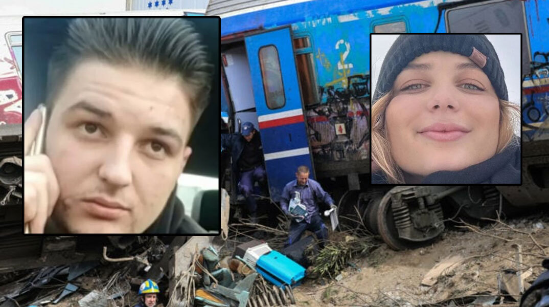 Η διαλυμένη αμαξοστοιχία μετά τη σύγκρουση τρένων στα Τέμπη - Ένθετες: Η Κλαούντια και ο 20χρονος σύντροφός της