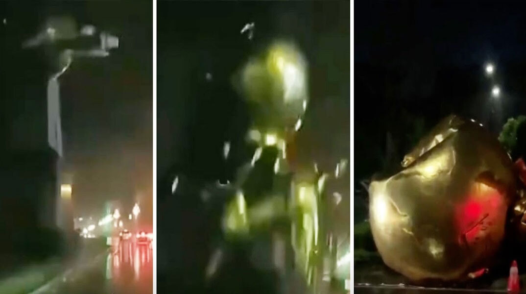 Άγαλμα στην Κίνα πέφτει στη μέση του δρόμου