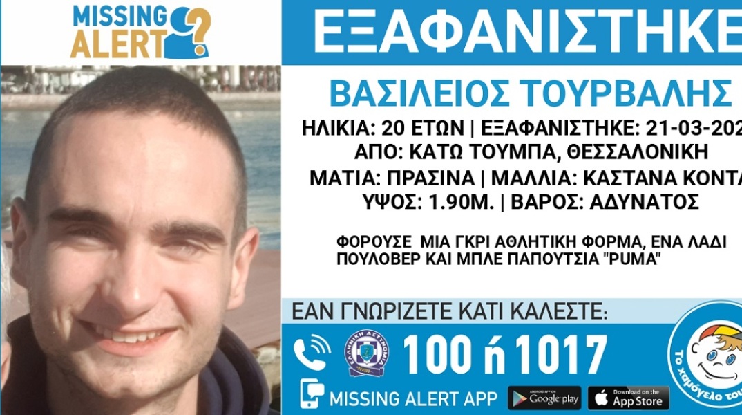 Θεσσαλονίκη: Συναγερμός για την εξαφάνιση 20χρονου από την Κάτω Τούμπα