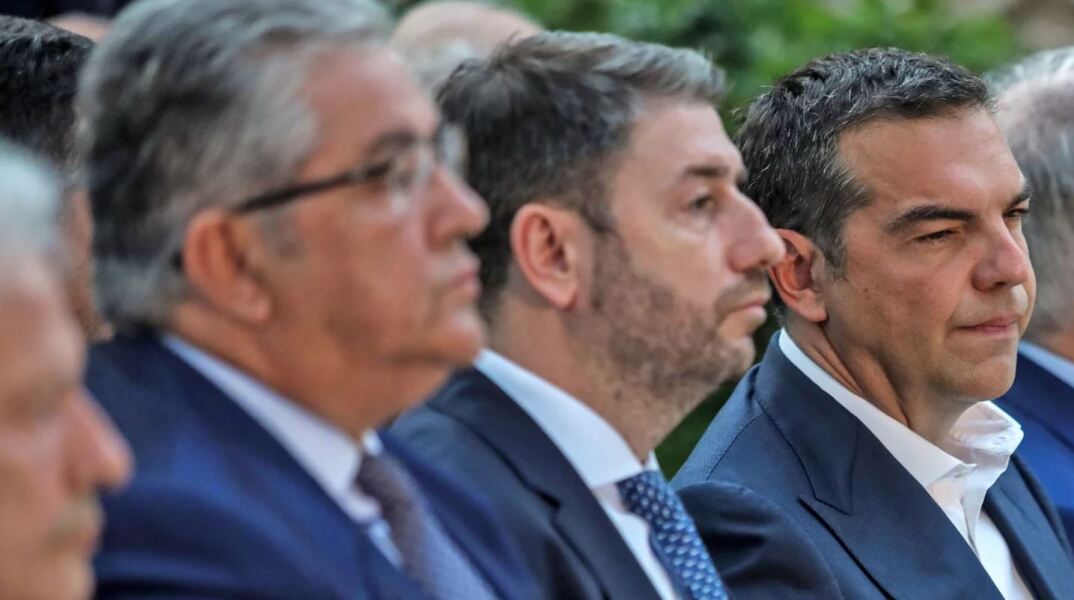 Πολιτικοί αρχηγοί (Αλέξης Τσίπρας, Νίκος Ανδρουλάκης, Δημήτρης Κουτσούμπας)