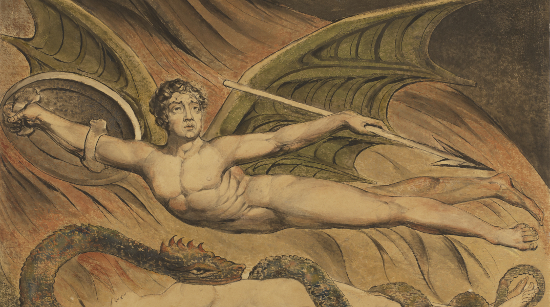 O Σατανάς βάζει σε πειρασμό την Εύα. Εικονογράφηση του Ουίλιαμ Μπλέικ, ο οποίος εμπνεύστηκε από τον «Χαμένο Παράδεισο» του Τζον Μίλτον