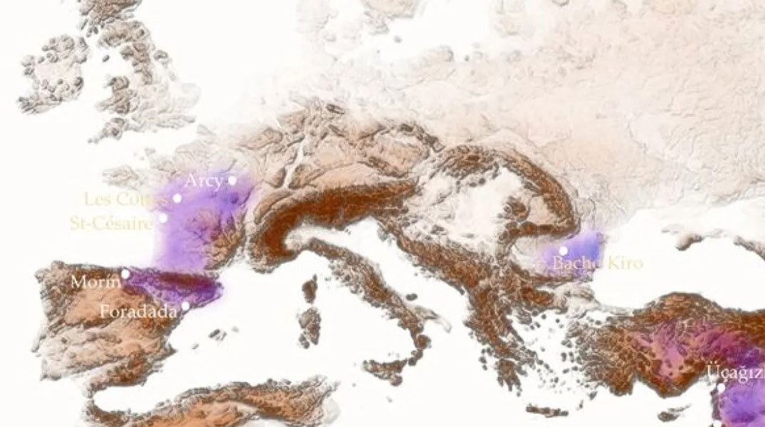 Χάρτης με τις μετακινήσεις των πρώτων Sapiens στην Ευρώπη
