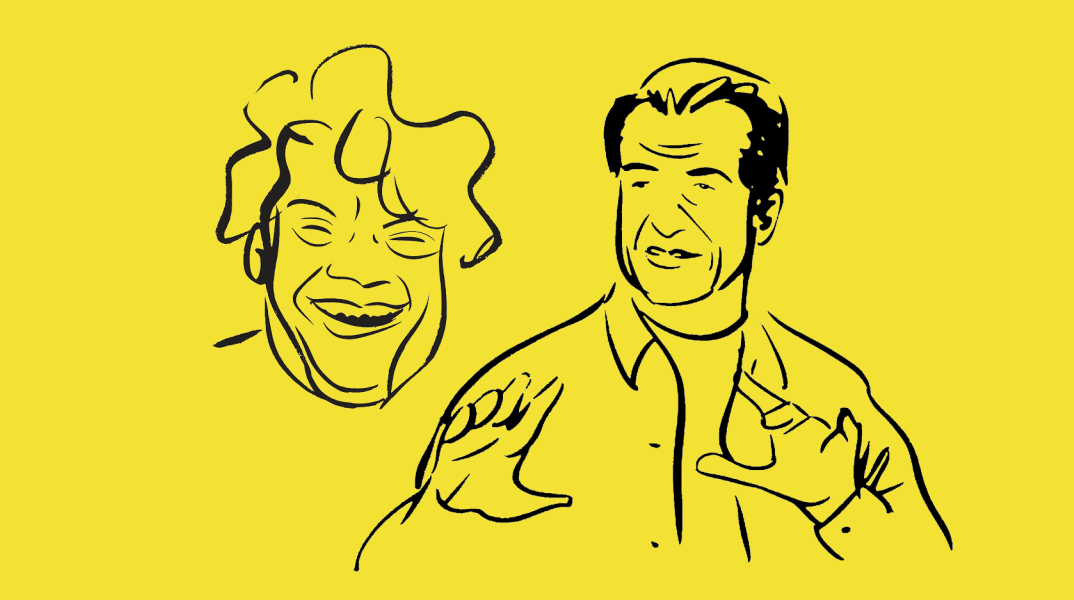 Σκίτσο του Βλάσση Μπονάτσου και του Λευτέρη Πανταζή από τον Φώτη Πεχλιβανίδη