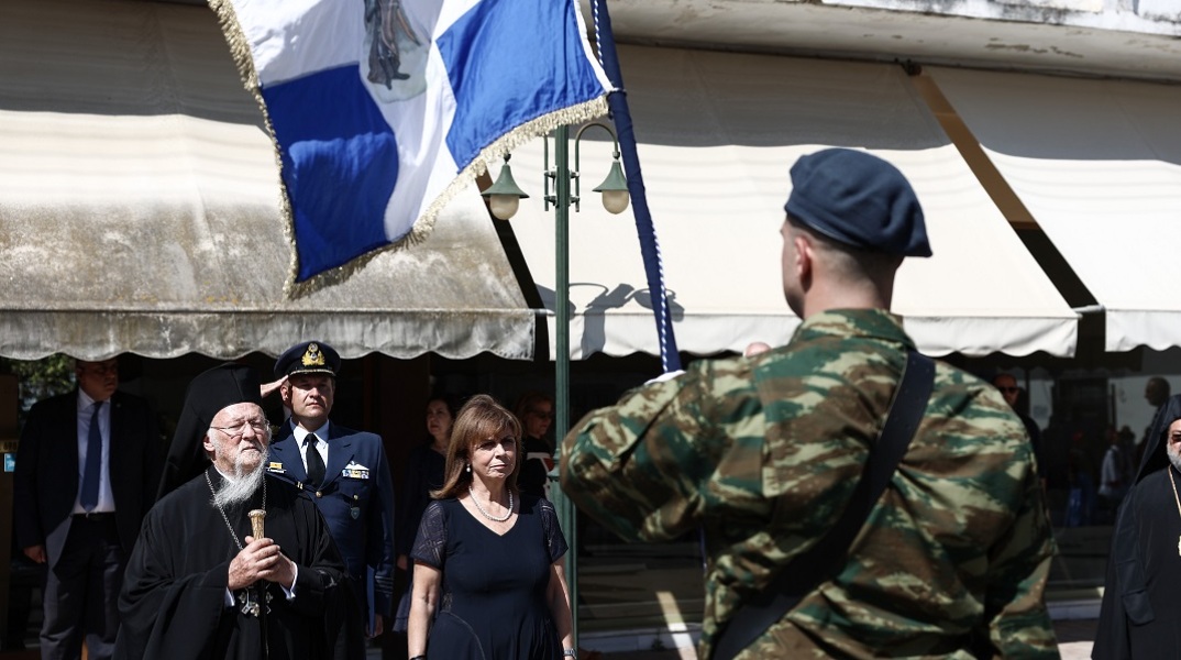 Η Κατερίνα Σακελλαροπούλου και ο Πατριάρχης Βαρθολομαίος στην Ανδραβίδα