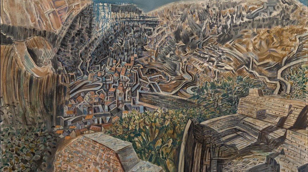 Ν. Χατζηκυριάκος Γκίκας, Καρδαμύλη, λάδι σε μουσαμά, 88Χ13 cm, Εκτίμηση €100.000-150