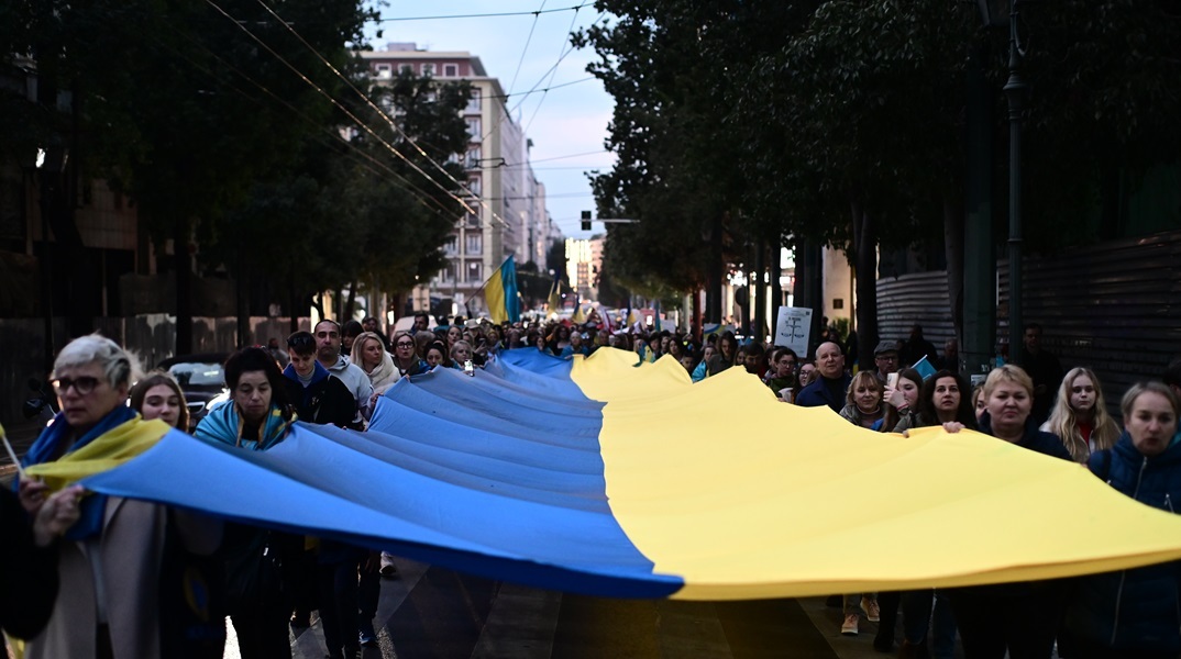 Πορεία υποστήριξης της Ουκρανίας, το Σάββατο 24 Φεβρουαρίου 