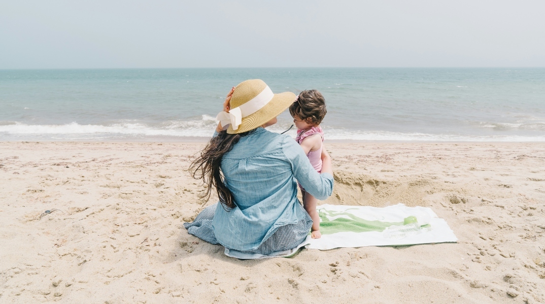 μητερα, παιδι, θαλασσα, παραλια, ουρανος