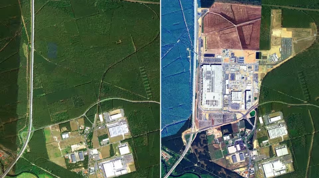 Δορυφορικές εικόνες πριν και μετά την εκρίζωση των 500.000 δέντρων για την κατασκευή εργοστασίου της Tesla