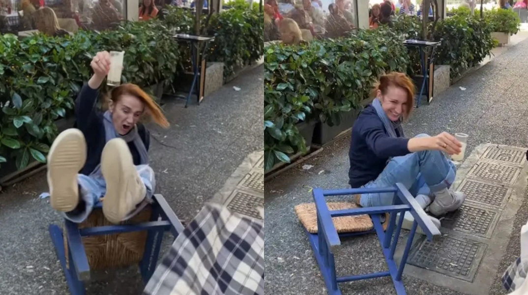 Στεφανία Γουλιώτη:  Η επική πτώση από καρέκλα...και το ούζο άθικτο