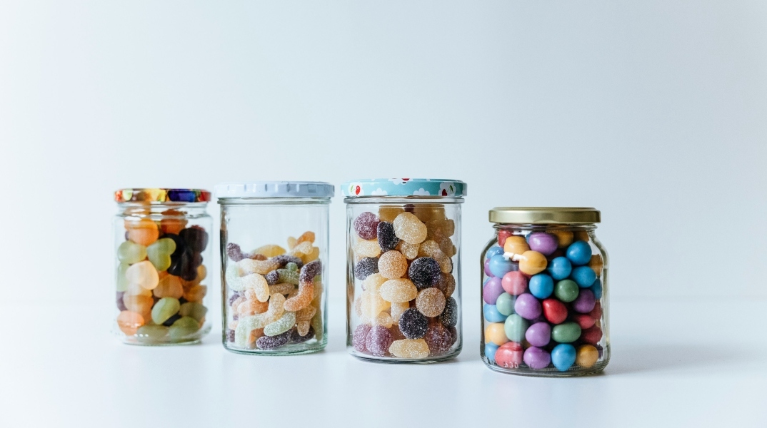 ζαχαρη, καραμελες, βαζα