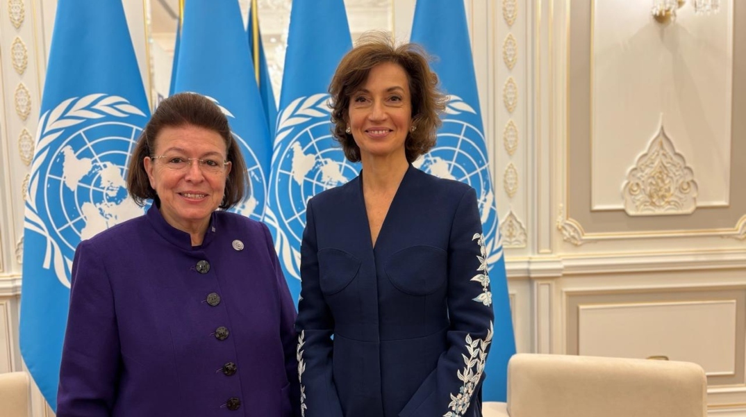 Η υπουργός Πολιτισμού Λίνα Μενδώνη με την αποχωρούσα Γενική Διευθύντρια της  UNESCO Audrey Azoulay