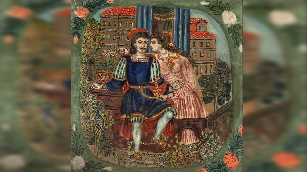 Θεόφιλος, Ερωτόκριτος και Αρετούσα, λάδι σε ύφασμα, 59 x 59 cm