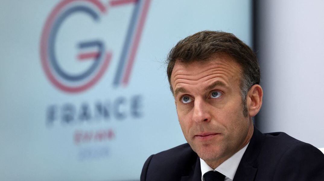 O Πρόεδρος της Γαλλίας Εμανουέλ Μακρόν σε σύσκεψη για τη σύνοδο της G7