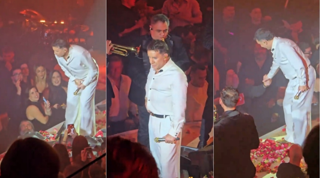 Ατύχημα για τον Μαζωνάκη – Θαμώνας του πέταξε πανέρι με λουλούδια πετυχαίνοντάς τον σε ευαίσθητο σημείο 