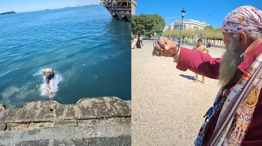 Μακροβούτι στον Θερμαϊκό από έναν νεαρό τραβάει τα βλέμματα των περαστικών – Βίντεο