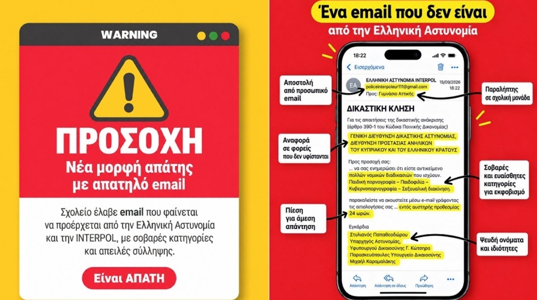 Προειδοποίηση από την ΕΛΑΣ για νέα απατηλά email με δήθεν δικαστικές κλήσεις