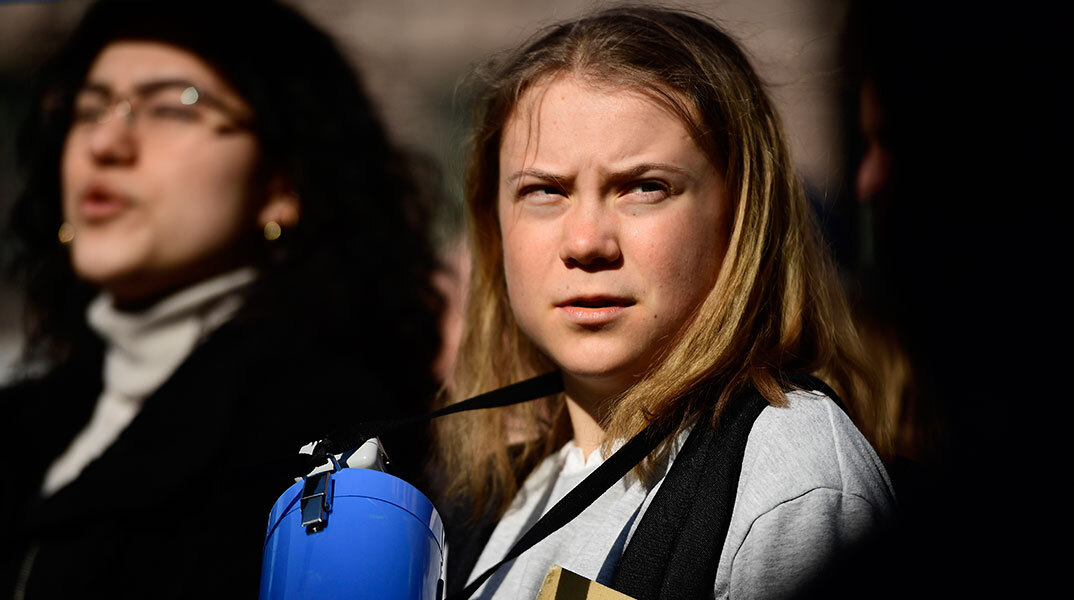 Η Γκρέτα Τούνμπεργκ σε διαδήλωση στη Στοκχόλμη για την κλιματική αλλαγή