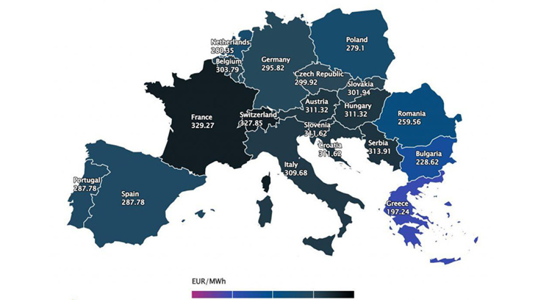 Ευρωπαϊκός χάρτης για τις τιμές της κιλοβατώρας