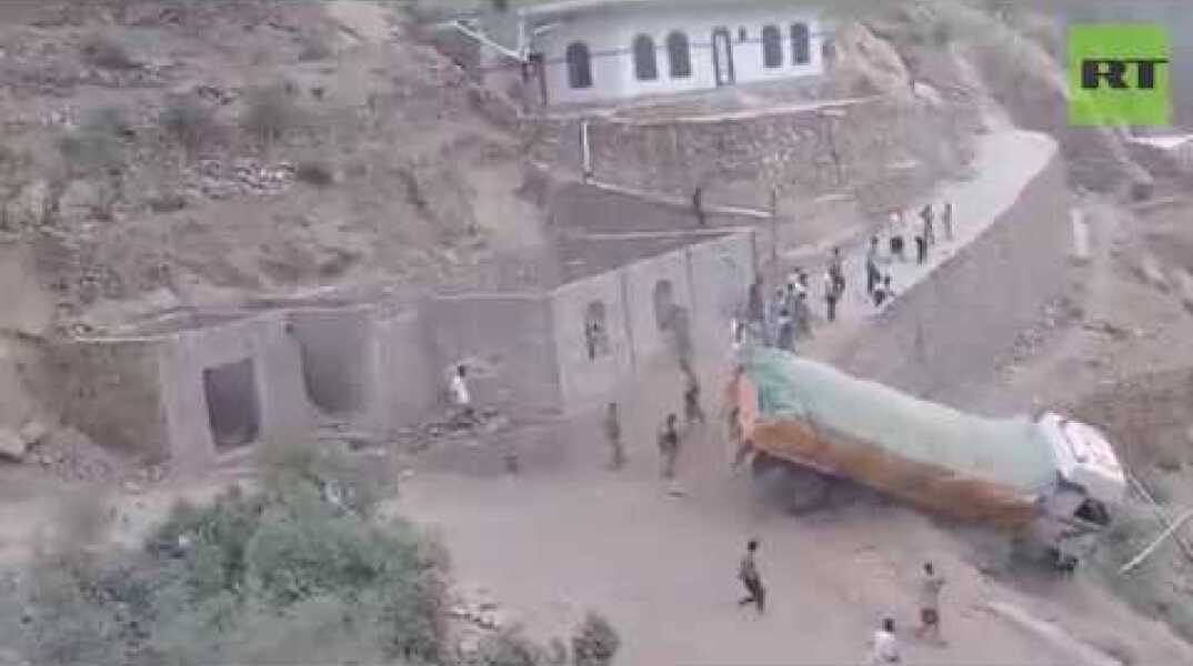 Where are you going, truck? Lorry takes disastrous shortcut down hillside
