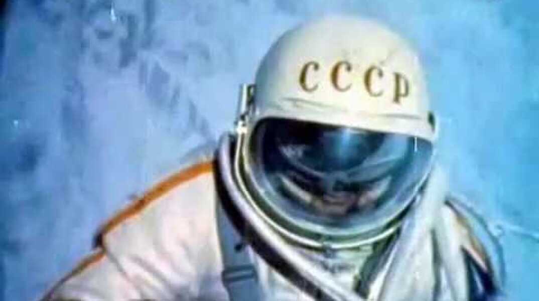 First man in space. Spacewalk,  Alexey Leonov, March 18, 1965. Color  footage.