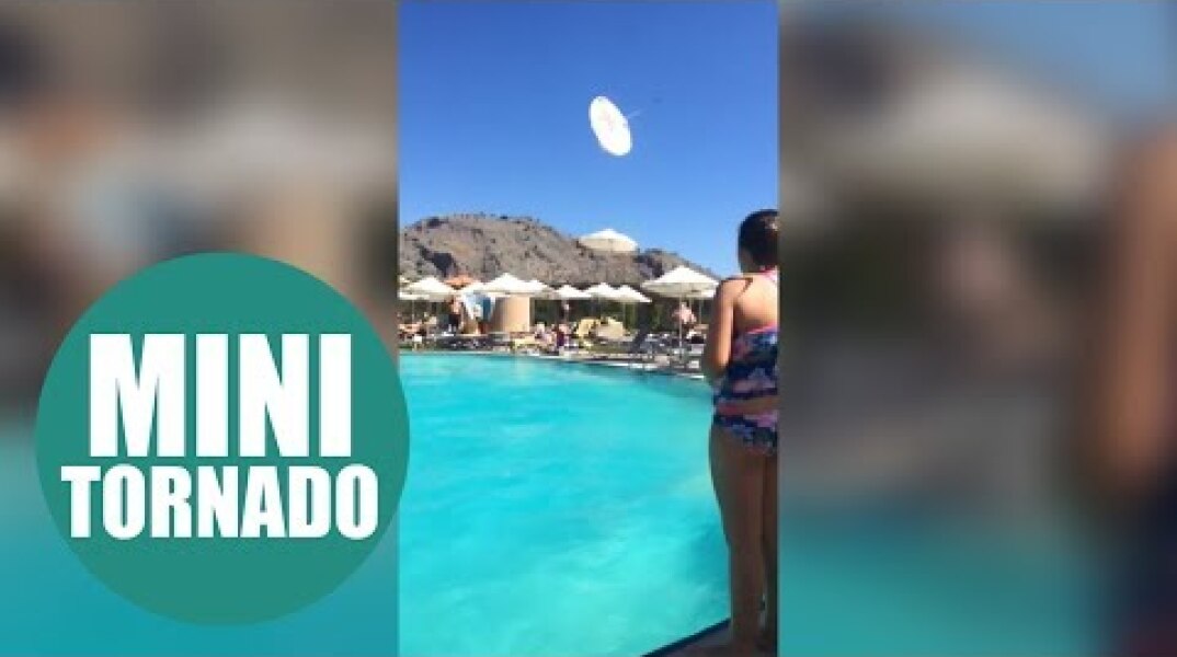 Shocking footage shows mini-tornado in hotel swimming pool