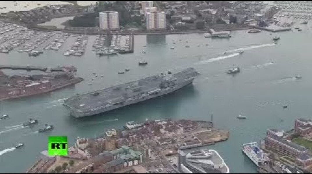 AERIAL: UK’s HMS Queen Elizabeth flagship carrier sails into Portsmouth