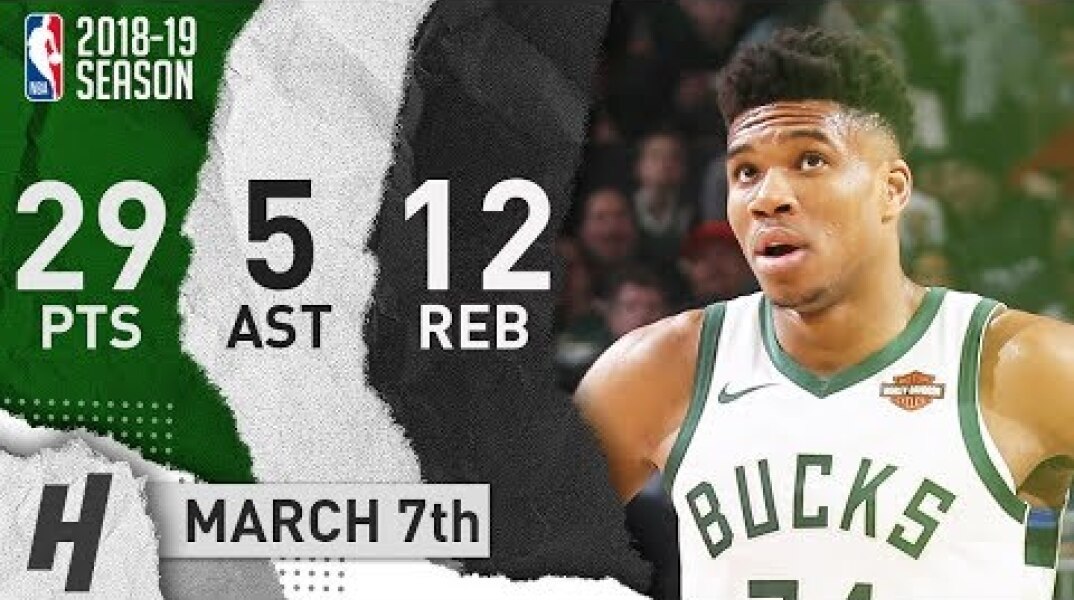 Giannis Antetokounmpo Full Highlights Bucks vs Pacers 2019.03.07 - 29 Pts, 12 Reb, 5 Ast!